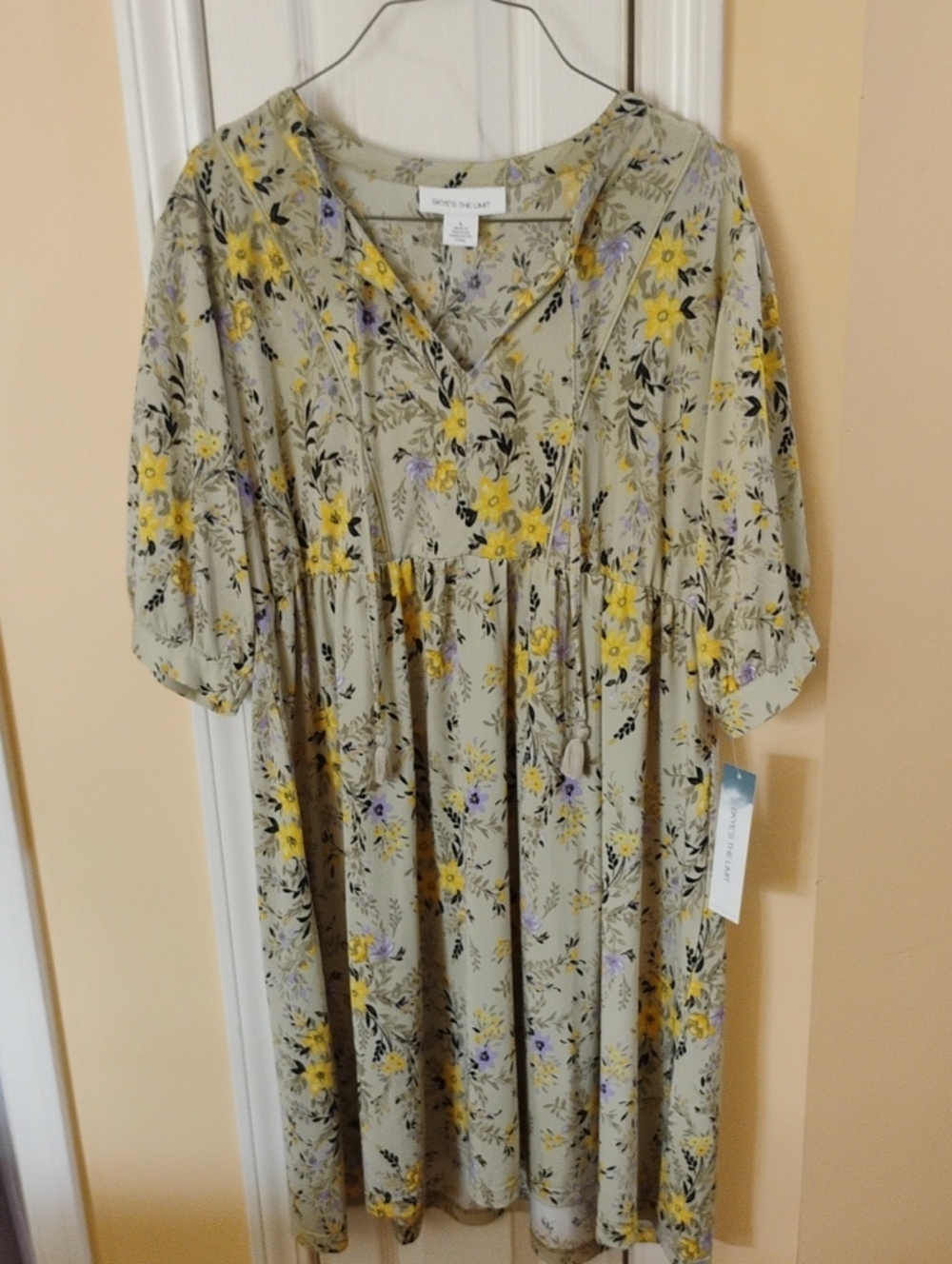 Flower Sage Floral Tunic Dress with Yellow & Purple Blooms